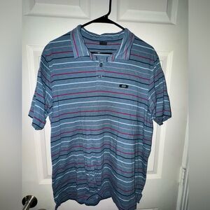 Oakley Blue and Red Polo Shirt with Striped Design